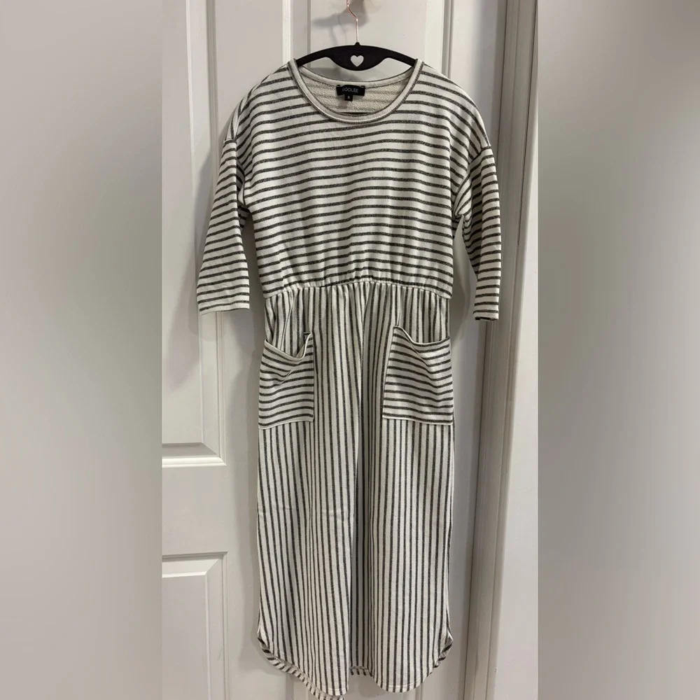 Roolee Cream and Black Striped Midi Dress